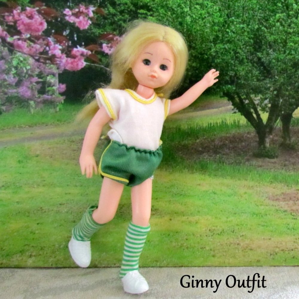 VOGUE GINNY DOLL OUTFIT, SOCCER SHORTS, TOP, SHOES, SOCKS, BAG, VINTAGE 1970s
